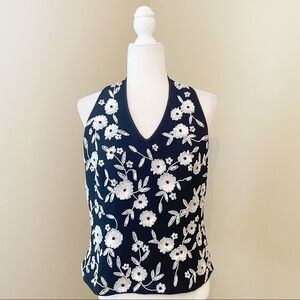 J Kara Beaded Sequin Sleeveless Black and White Top - L